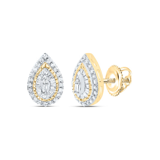 10kt Yellow Gold 1/3 Cttw Natural Diamond Pear Baguette Earring