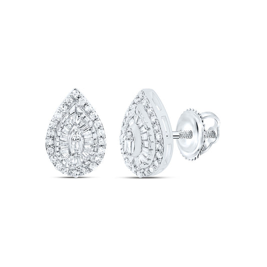 10kt White Gold 1/3 Cttw Natural Diamond Pear Baguette Earring