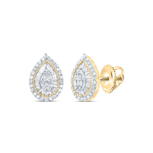 10kt Yellow Gold 1/2 Cttw Natural Diamond Pear Baguette Earring