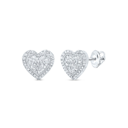 10kt White Gold 5/8 Cttw Natural Diamond Heart Baguette Earring