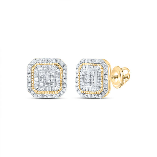 10kt Yellow Gold 3/4 Cttw Natural Diamond Octagon Baguette Earring
