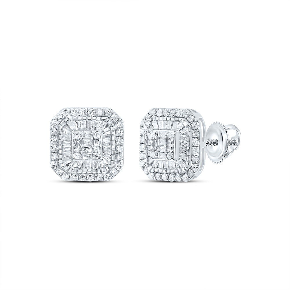 10kt White Gold 3/4 Cttw Natural Diamond Octagon Baguette Earring