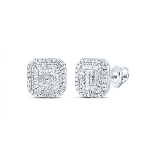 10kt White Gold 3/4 Cttw Natural Diamond Octagon Baguette Earring