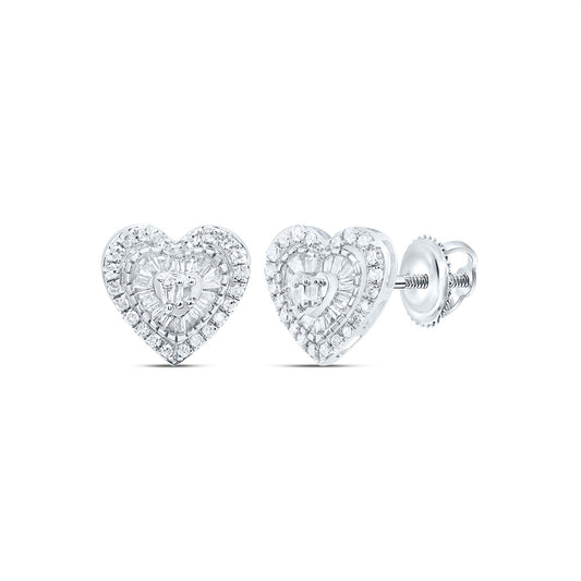 10kt White Gold 3/8 Cttw Natural Diamond Heart Baguette Earring