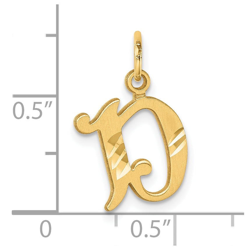 14K Yellow Gold Diamond-cut Letter D Initial Charm