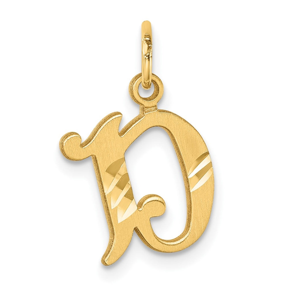 14K Yellow Gold Diamond-cut Letter D Initial Charm