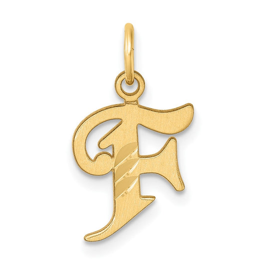 14K Yellow Gold Diamond-cut Letter F Initial Charm