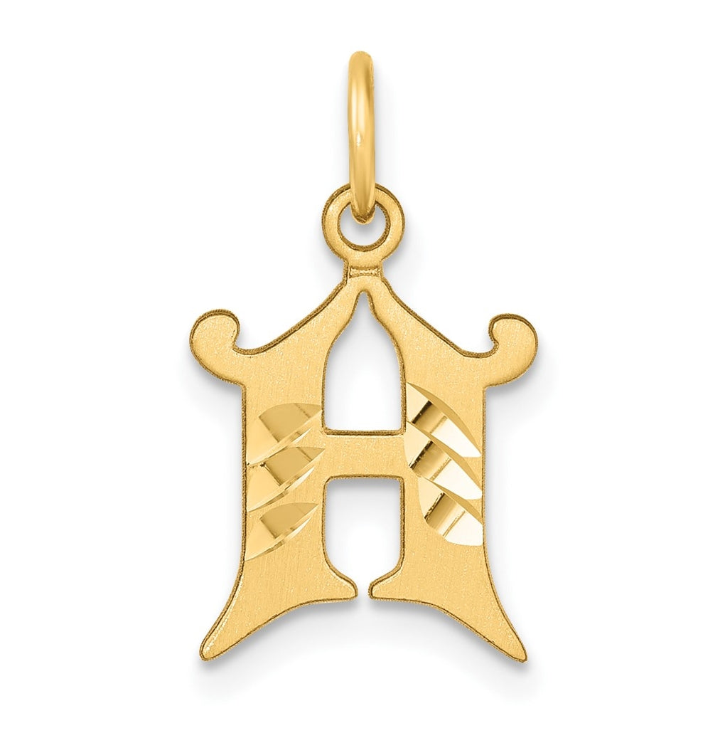 14K Yellow Gold Diamond-cut Letter H Initial Charm