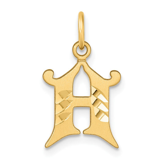 14K Yellow Gold Diamond-cut Letter H Initial Charm