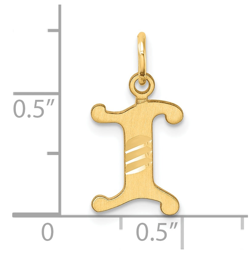 14K Yellow Gold Diamond-cut Letter I Initial Charm