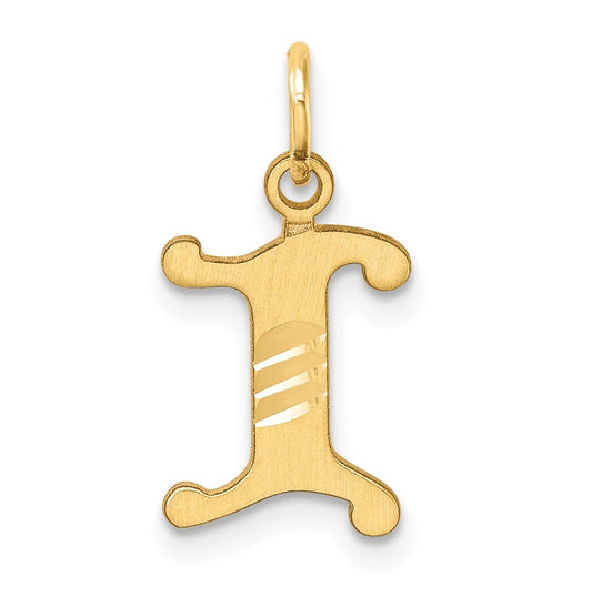 14K Yellow Gold Diamond-cut Letter I Initial Charm