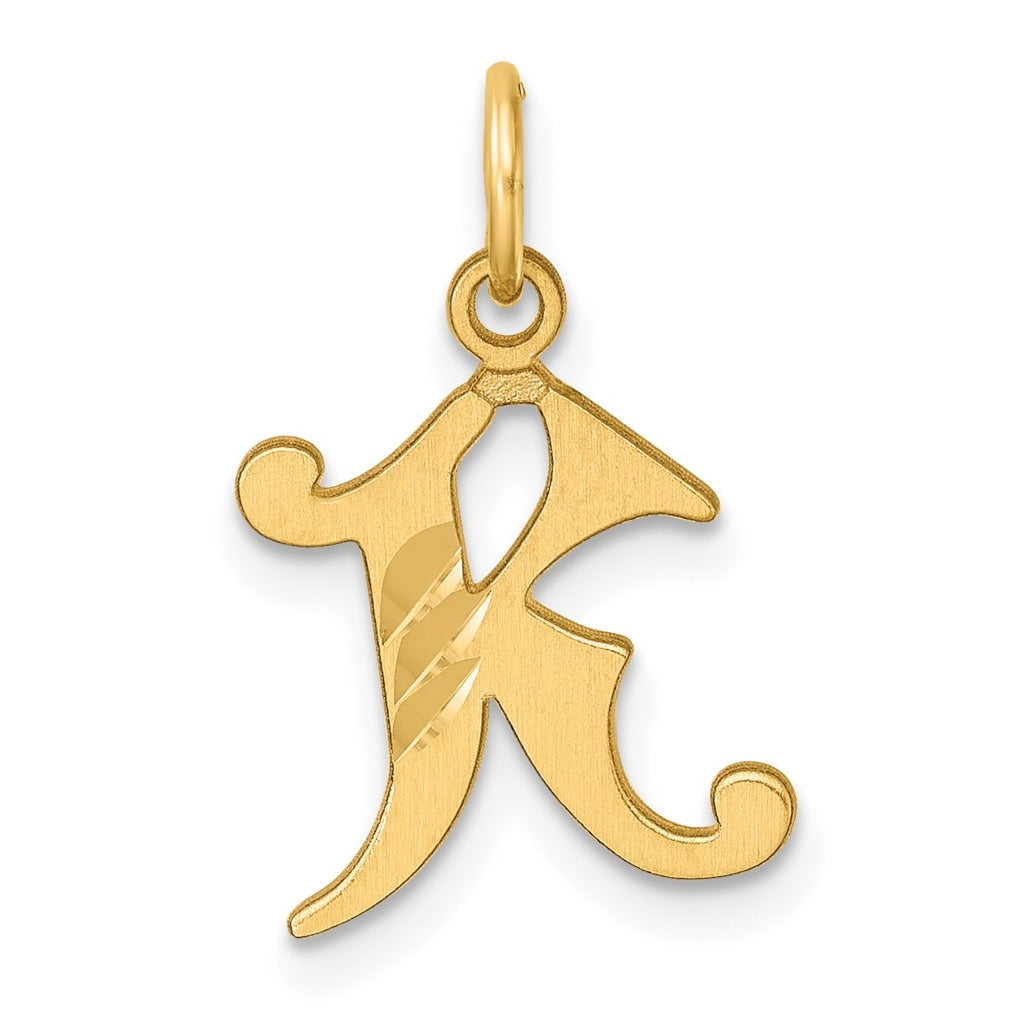 14K Yellow Gold Diamond-cut Letter K Initial Charm