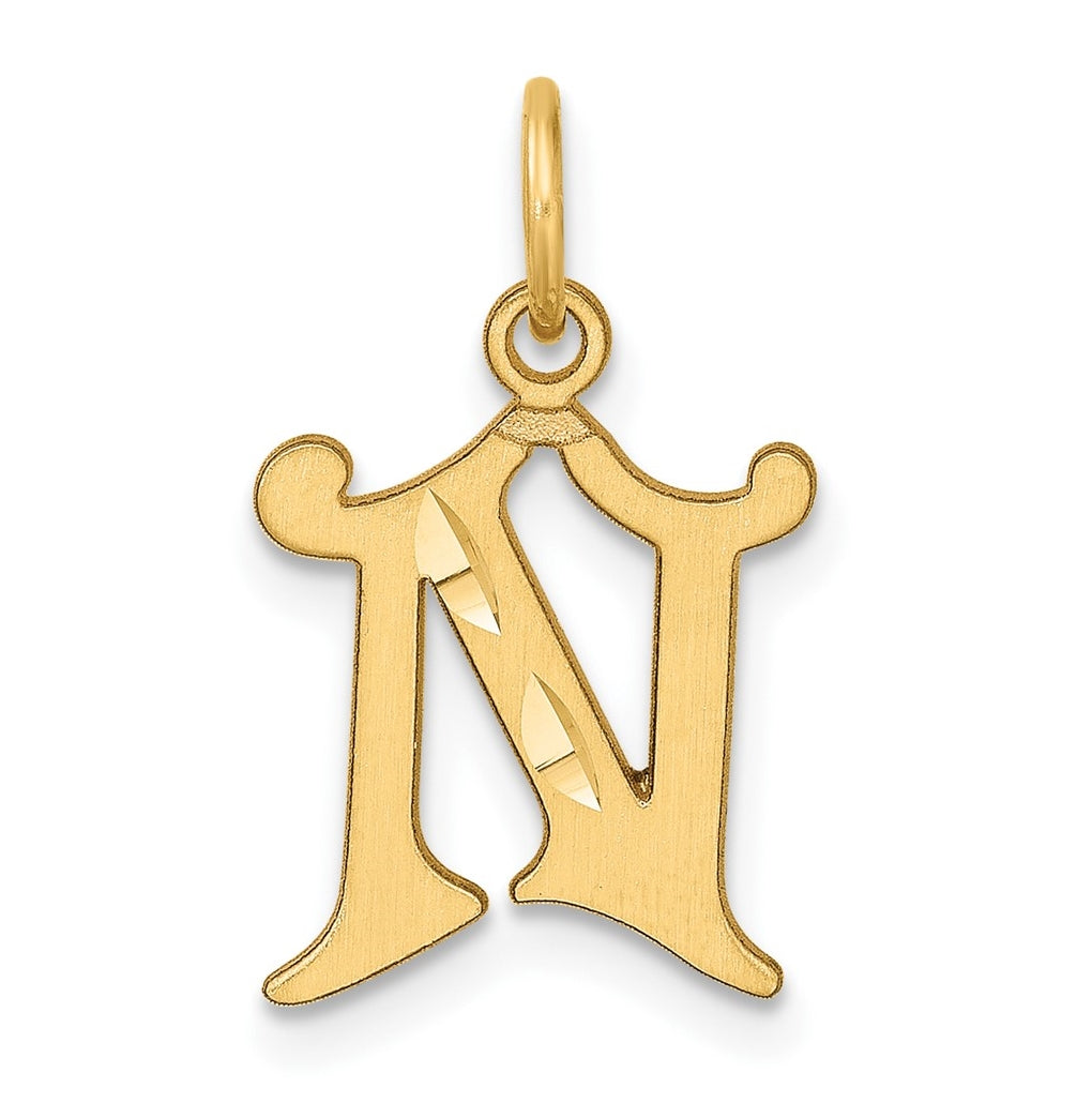 14K Yellow Gold Diamond-cut Letter N Initial Charm