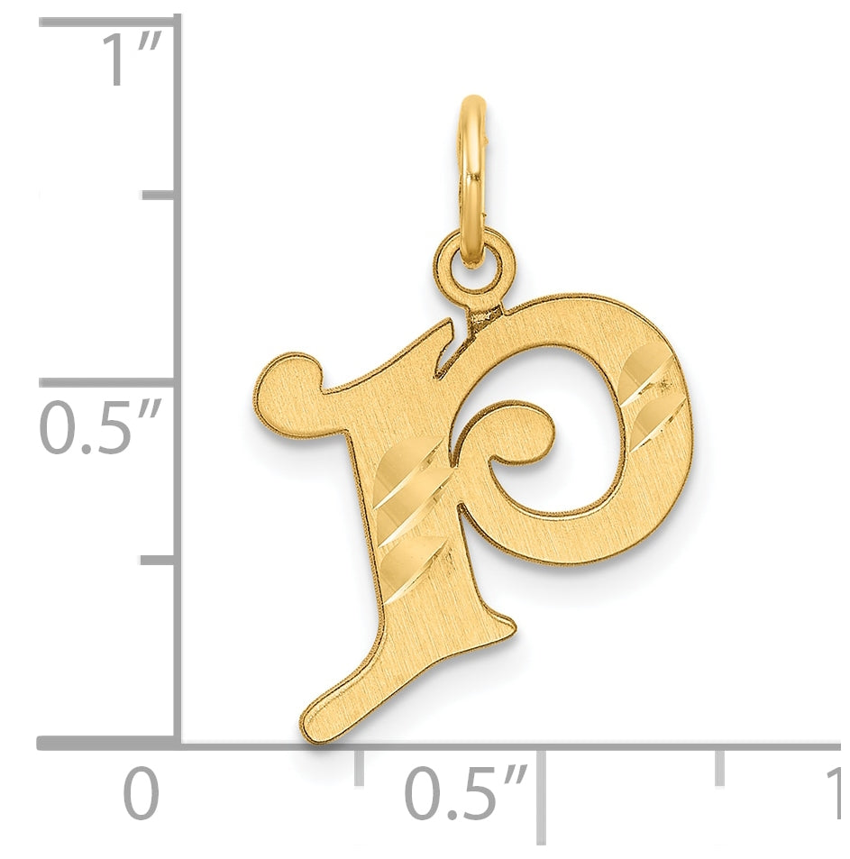 14K Yellow Gold Diamond-cut Letter P Initial Charm