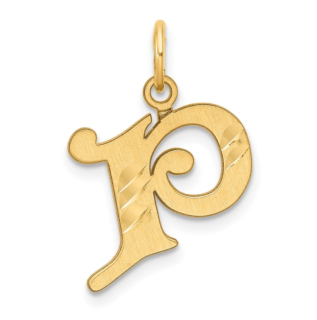 14K Yellow Gold Diamond-cut Letter P Initial Charm