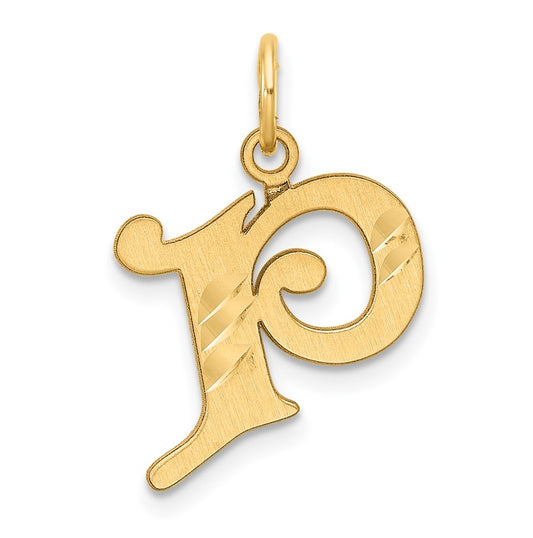 14K Yellow Gold Diamond-cut Letter P Initial Charm