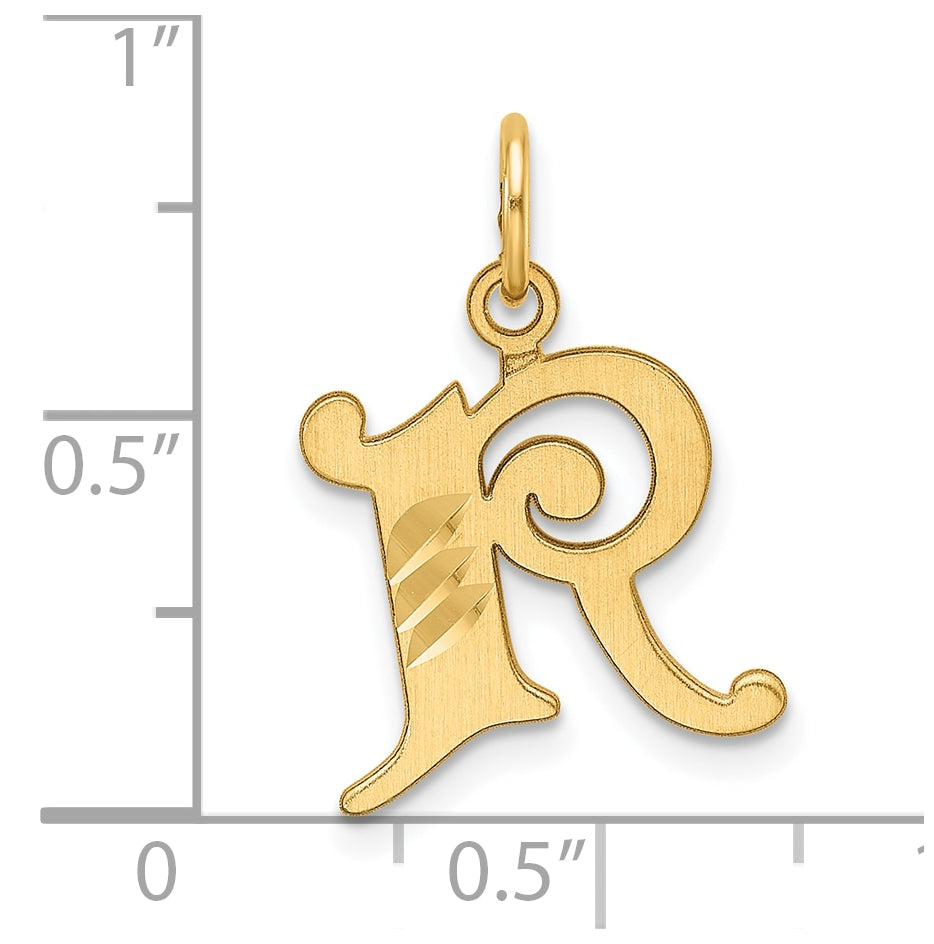 14K Yellow Gold Diamond-cut Letter R Initial Charm