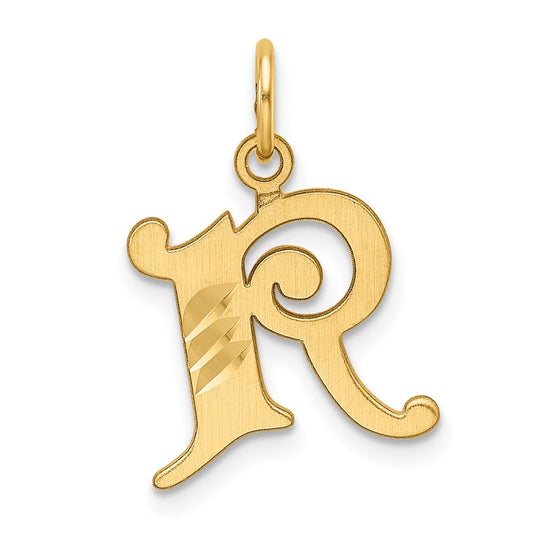 14K Yellow Gold Diamond-cut Letter R Initial Charm