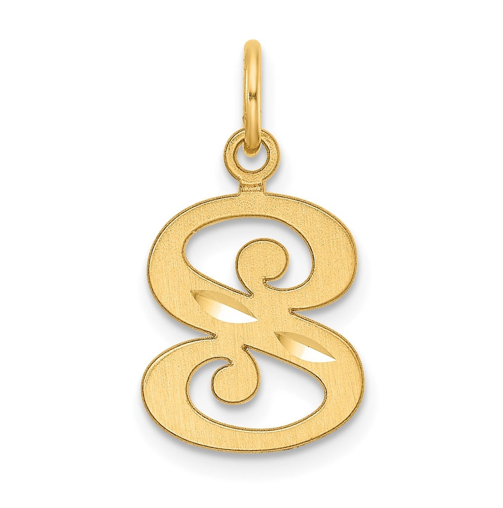 14K Yellow Gold Diamond-cut Letter S Initial Charm