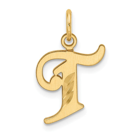 14K Yellow Gold Diamond-cut Letter T Initial Charm