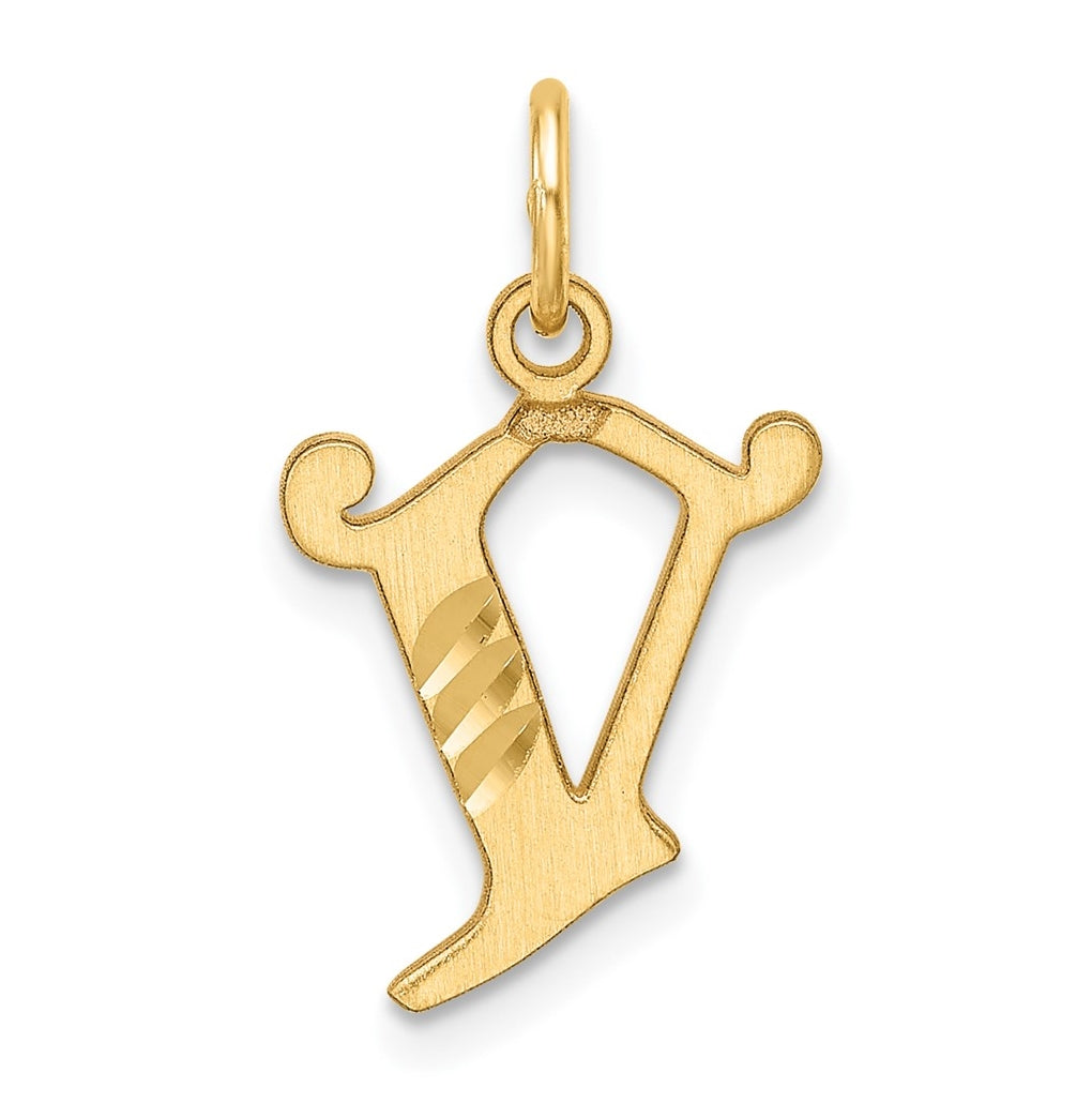 14K Yellow Gold Diamond-cut Letter V Initial Charm