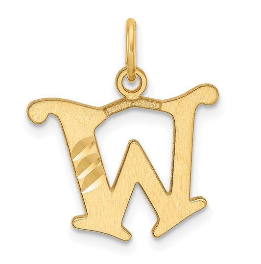 14K Yellow Gold Diamond-cut Letter W Initial Charm
