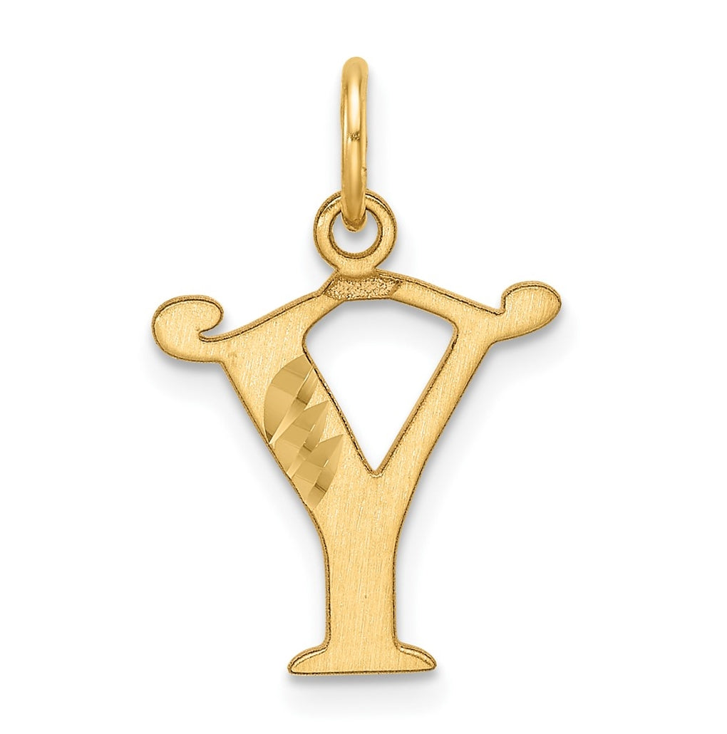 14K Yellow Gold Diamond-cut Letter Y Initial Charm