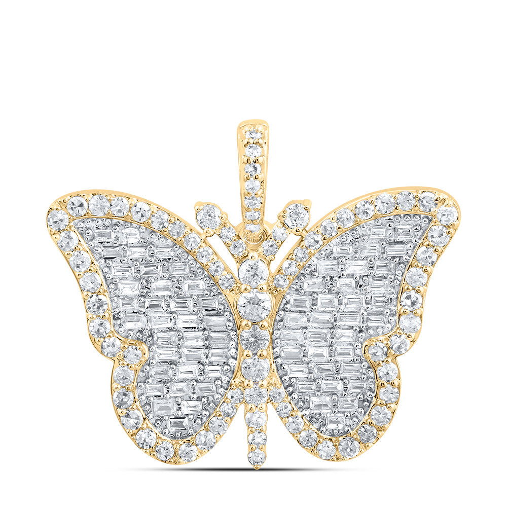 10kt Yellow Gold 7/8 Cttw Natural Diamond Fashion Butterfly Pendant