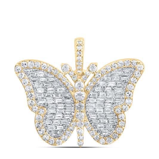 10kt Yellow Gold 7/8 Cttw Natural Diamond Fashion Butterfly Pendant