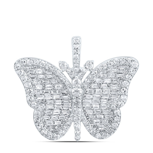10kt White Gold 7/8 Cttw Natural Diamond Fashion Butterfly Pendant