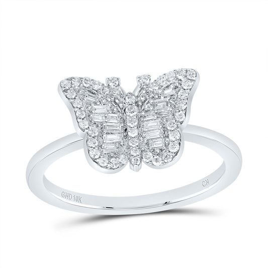 10kt White Gold 1/5 Cttw Natural Diamond Fashion Wedding Engagement Anniversary Butterfly Ring, Women Size: 5-9