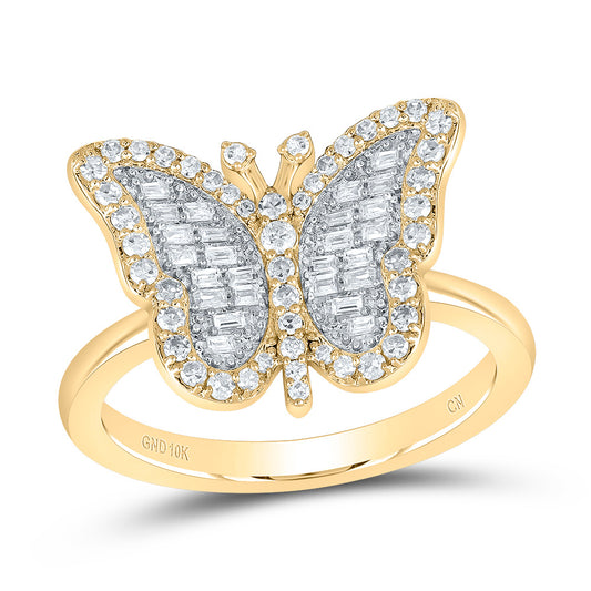 10kt Yellow Gold 1/3 Cttw Natural Diamond Fashion Wedding Engagement Anniversary Butterfly Ring, Women Size: 5-9