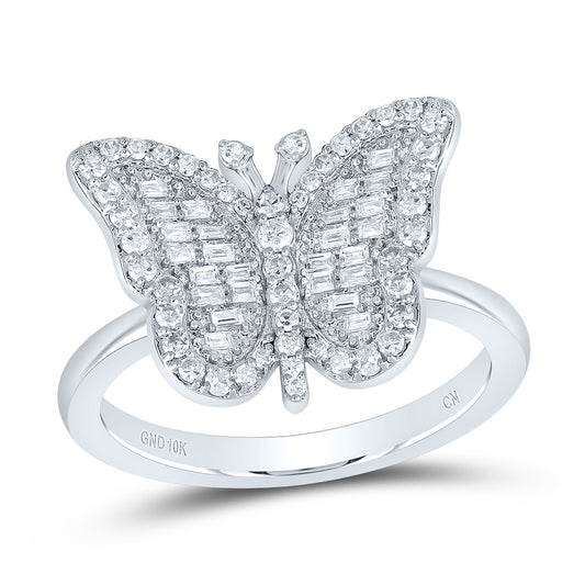 10kt White Gold 1/3 Cttw Natural Diamond Fashion Wedding Engagement Anniversary Butterfly Ring, Women Size: 5-9