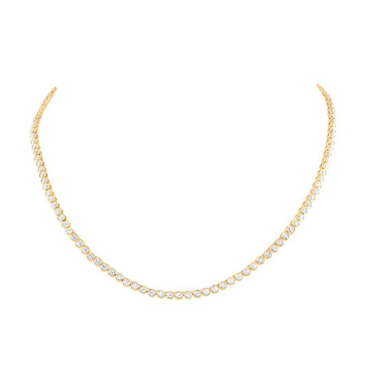 14kt Yellow Gold 6 7/8 Cttw Natural Diamond Bezal Set Fashion Necklace, Length: 24 Inch