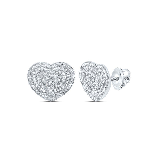 14kt White Gold 1 1/4 Cttw Natural Diamond Fashion Heart Stud Earring