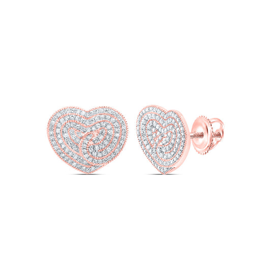 14kt Rose Gold 1 1/4 Cttw Natural Diamond Fashion Heart Stud Earring