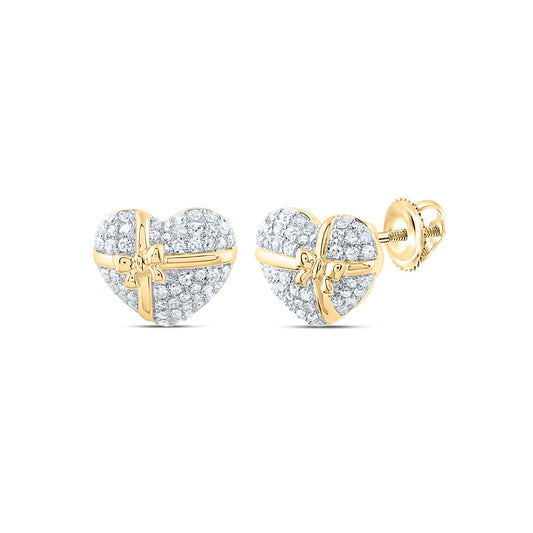 10kt Yellow Gold 1/2 Cttw Natural Diamond Heart Stud Earring