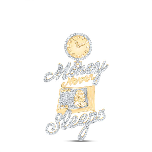 10kt Yellow Gold 1 Cttw Natural Diamond Fashion " Money Never Sleeps" Mens Charm