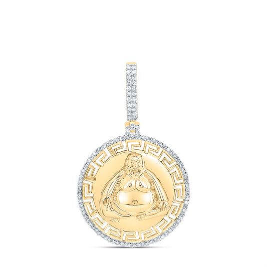10K Yellow Gold 1/2 Ctw Natural Diamond Fashion Laughing Buddha Mens Charm