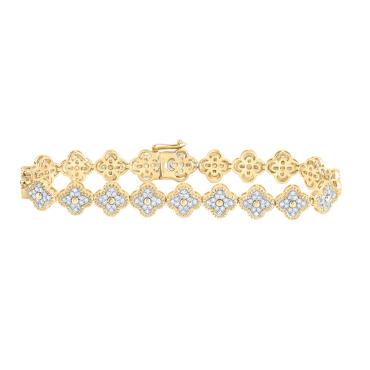10kt Yellow Gold 1 3/4 Cttw Natural Diamond Fashion Clover Bracelet, Length: 7 Inch