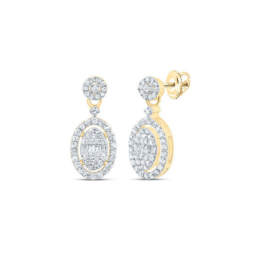 10kt Yellow Gold 3/8 Cttw Natural Diamond Oval Dangling Earring