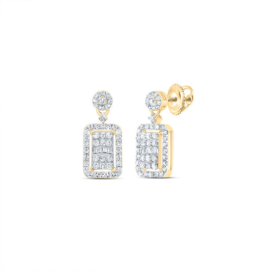 10kt Yellow Gold 1/2 Cttw Natural Diamond Emerald Dangling Earring