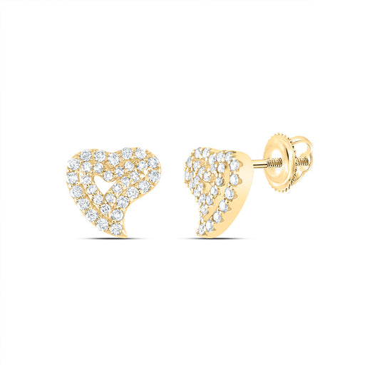 10kt Yellow Gold 1/3 Cttw Natural Diamond Fashion Heart Stud Earring