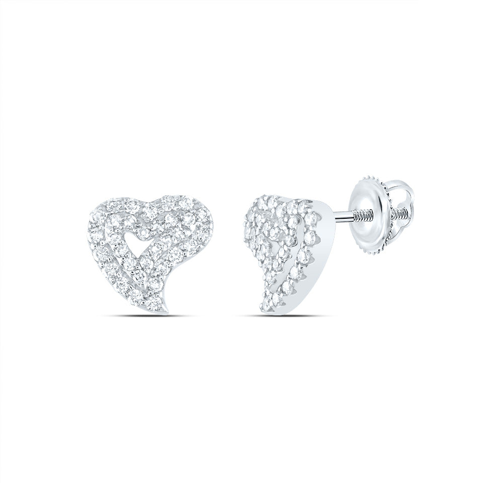 10kt White Gold 1/3 Cttw Natural Diamond Fashion Heart Stud Earring
