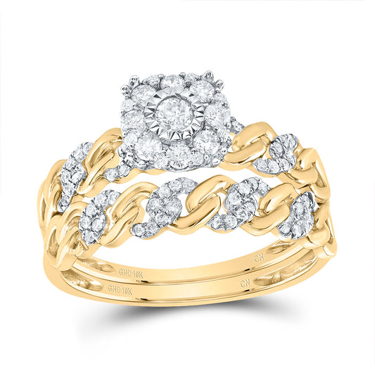 10kt Yellow Gold His & Hers 1/2 Cttw Natural Diamond Cuban Fashion Bridal Wedding Ring Band Set, Women Size: 5-9, Men Size: 8-12