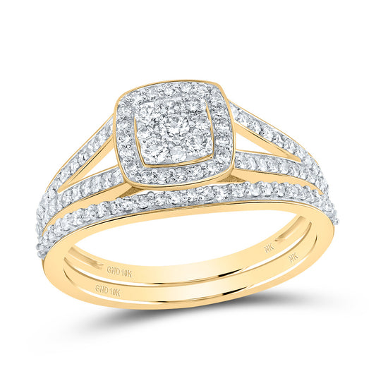 10kt Yellow Gold His & Hers 3/4 Cttw Natural Diamond Cushion Bridal Wedding Ring Band Set, Women Size: 5-9, Men Size: 8-12