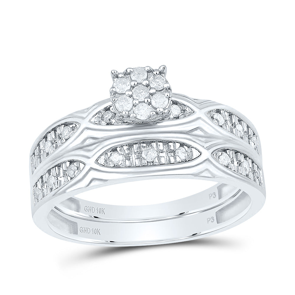 10kt White Gold His & Hers 1/3 Cttw Diamond Round Bridal Wedding Ring Band Set, Women Size: 5-9, Men Size: 8-12
