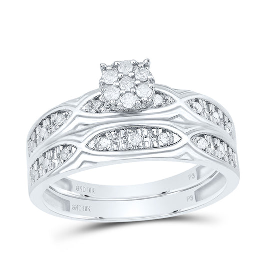 10kt White Gold His & Hers 1/3 Cttw Diamond Round Bridal Wedding Ring Band Set, Women Size: 5-9, Men Size: 8-12