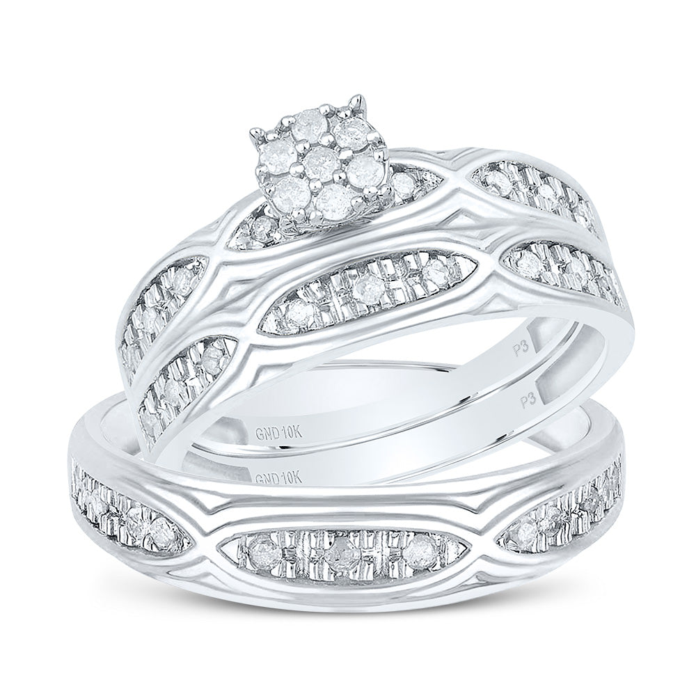 10kt White Gold His & Hers 1/3 Cttw Diamond Round Bridal Wedding Ring Band Set, Women Size: 5-9, Men Size: 8-12