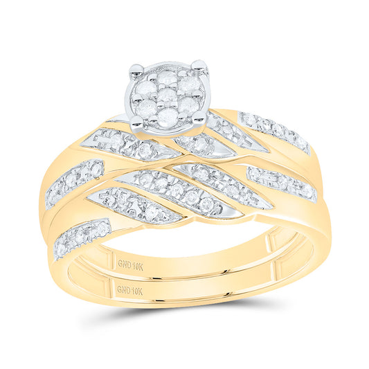 10kt Yellow Gold His & Hers 1/3 Cttw Natural Diamond Round Bridal Wedding Ring Band Set, Women Size: 5-9, Men Size: 8-12